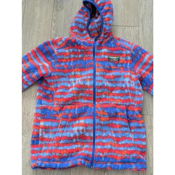 LL Bean Kids  L Mountain Classic Fleece Jacket Medium Boys Full Zip Blue Red - Picture 2 of 11